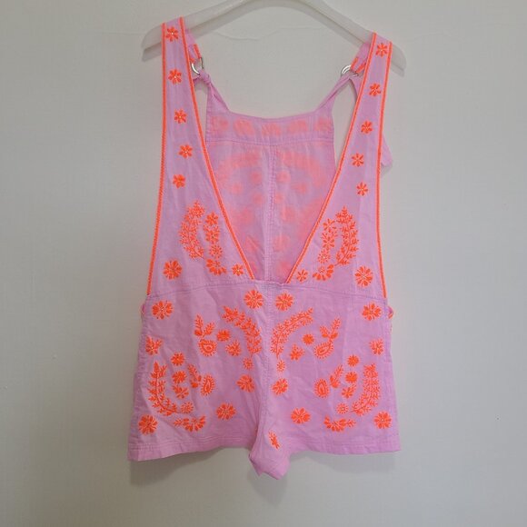 JULIET DUNN Romper Neon Pink Floral Overall Embroidered One Size - Picture 2 of 8